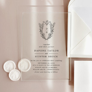 DAPHNE Floral Monogram Classic Vintage Wedding Acrylic Invitations