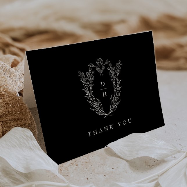 DAPHNE Folded Formal Dark Black Classic Wedding Thank You Card (DAPHNE Folded Formal Dark Black Classic Wedding Thank You Card)