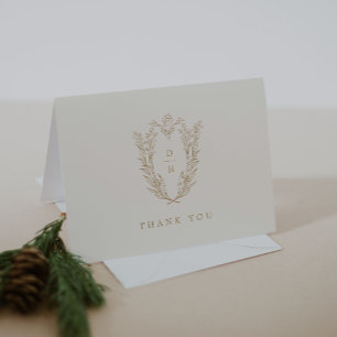 DAPHNE Folded Minimal Cream Gold Simple Wedding Thank You Card
