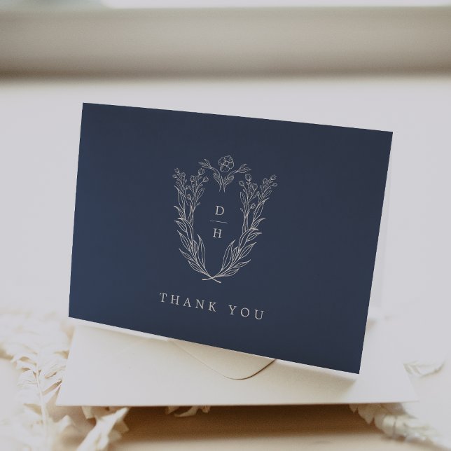 DAPHNE Folded Minimal Dark Blue Elegant Wedding Thank You Card (DAPHNE Folded Minimal Dark Blue Elegant Wedding Thank You Card)