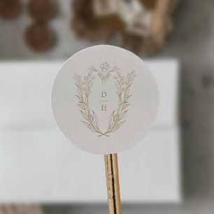 DAPHNE Formal Cream Gold Classic Wedding Monogram Classic Round Sticker