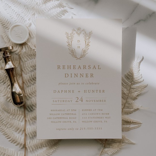 DAPHNE Minimal Cream Gold Simple Rehearsal Dinner Invitation (DAPHNE Minimal Cream Gold Simple Rehearsal Dinner Invitation)