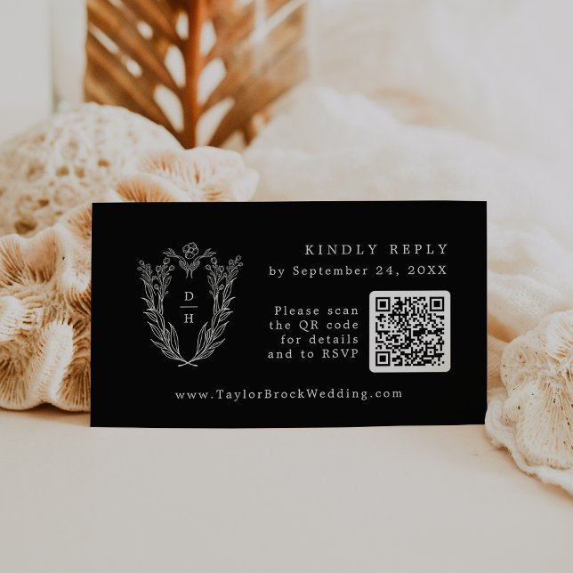 DAPHNE QR Code Chic Dark Black Wedding RSVP Cards (DAPHNE QR Code Chic Dark Black Wedding RSVP Cards)