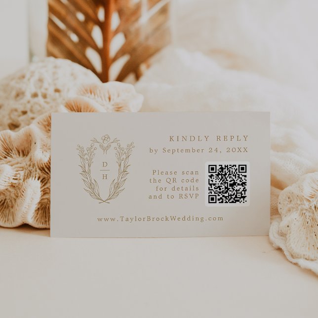 DAPHNE QR Code Cream Gold Boho Wedding RSVP Cards (DAPHNE QR Code Cream Gold Boho Wedding RSVP Cards)