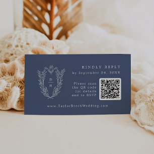 DAPHNE QR Code Dark Blue Simple Wedding RSVP Cards