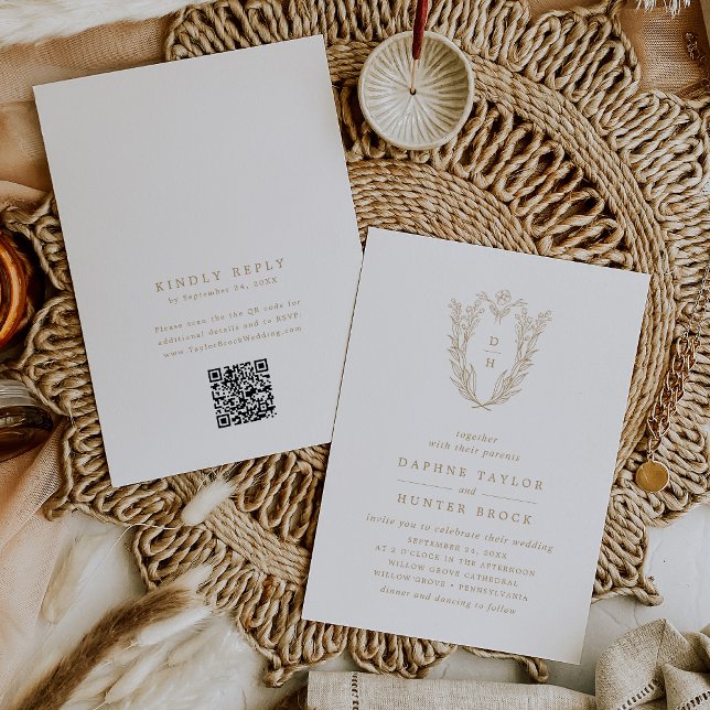 DAPHNE QR Code Gold White Floral Classy Wedding Invitation (DAPHNE QR Code Gold White Floral Classy Wedding Invitation)