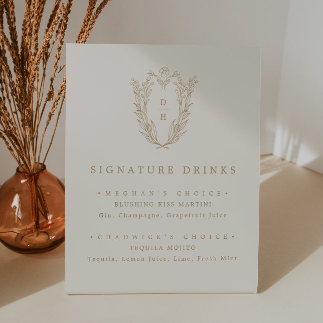 DAPHNE Simple Cream Gold Wedding Signature Drink Pedestal Sign (DAPHNE Simple Cream Gold Wedding Signature Drink Pedestal Sign)