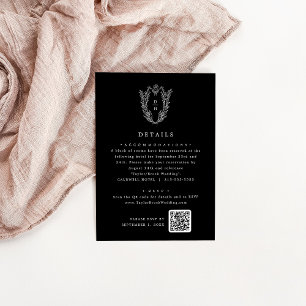 DAPHNE Simple Dark Black Botanical Wedding Details Enclosure Card
