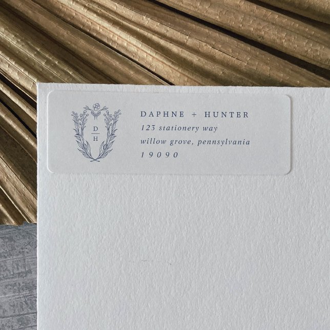 DAPHNE White Blue Botanical Return Address Labels (DAPHNE White Blue Botanical Return Address Labels)