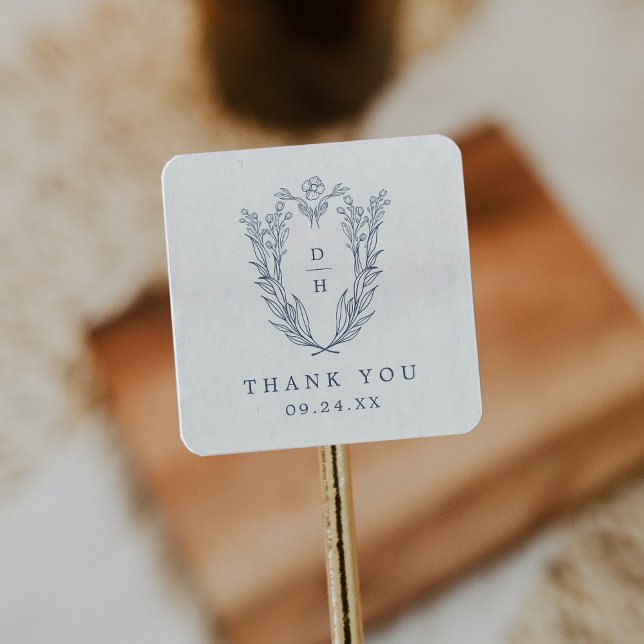 DAPHNE White Blue Minimalist Wedding Thank You Square Sticker (DAPHNE White Blue Minimalist Wedding Thank You Square Sticker)