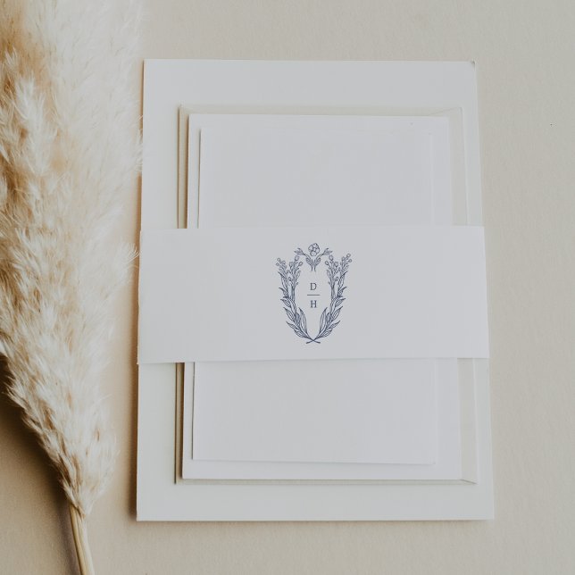 DAPHNE White Blue Modern Elegant Floral Wedding Invitation Belly Band (DAPHNE White Blue Modern Elegant Floral Wedding Invitation Belly Band)