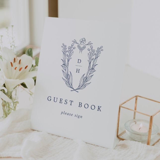 DAPHNE White Blue Simple Wedding Guest Book Sign (DAPHNE White Blue Simple Wedding Guest Book Sign)