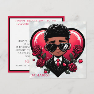 Dapper African American Boy Red Heart Valentine Card