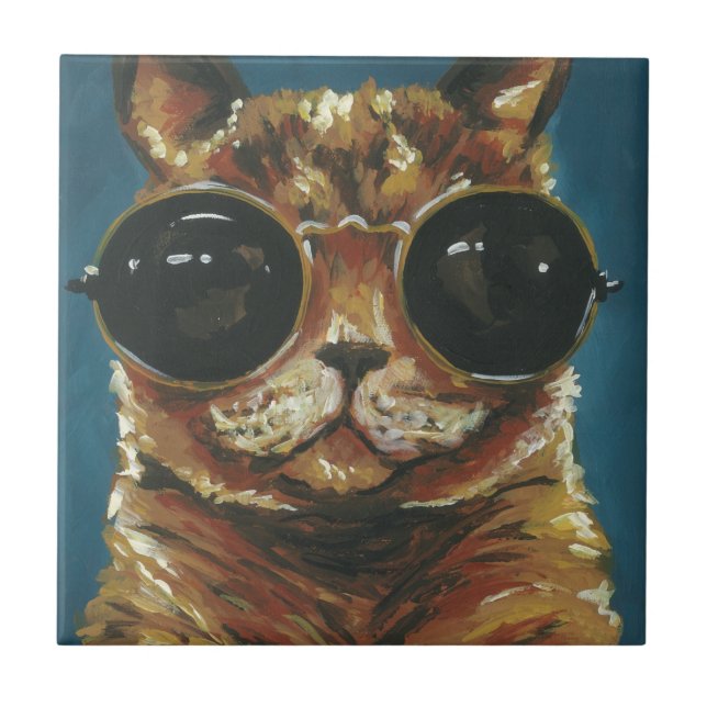 Dapper Animal | Kitty In Sunglasses Ceramic Tile (Front)