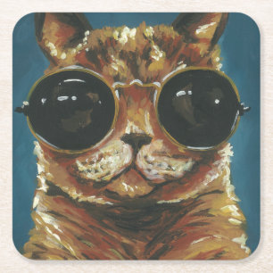 Dapper Animal Kitty In Sunglasses Square Paper Coaster