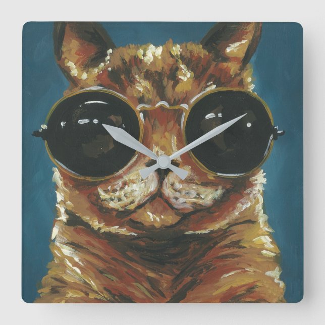 Dapper Animal | Kitty In Sunglasses Square Wall Clock (Front)