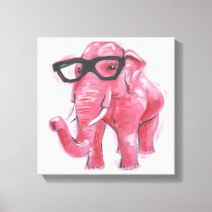 Dapper Animal Pink Elephant In Eyeglasses Canvas Print