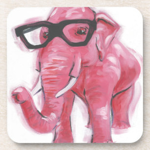 Dapper Animal Pink Elephant In Eyeglasses Coaster