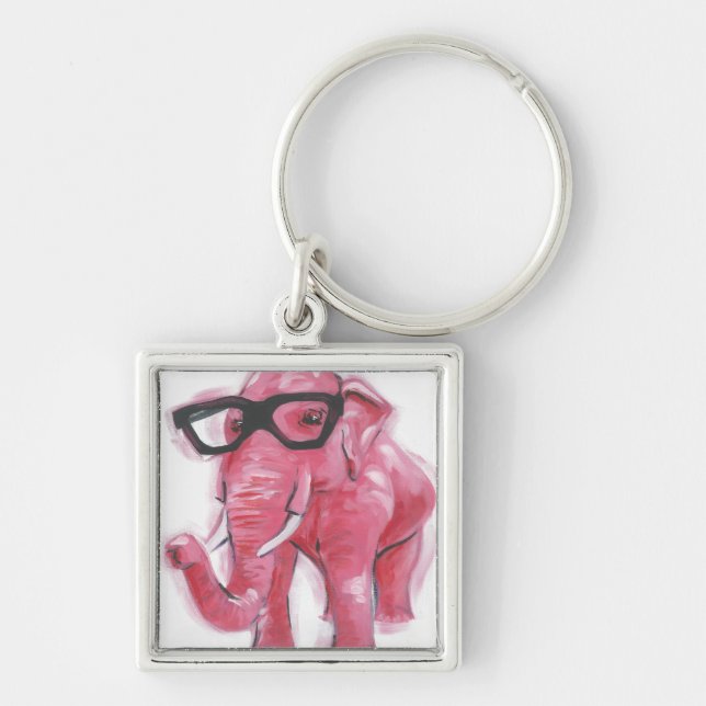 Dapper Animal | Pink Elephant In Eyeglasses Key Ring (Front)