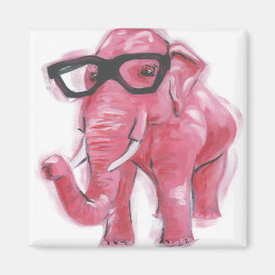 Dapper Animal Pink Elephant In Eyeglasses Magnet