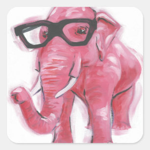 Dapper Animal   Pink Elephant In Eyeglasses Square Sticker