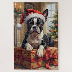 Dapper Boston Terrier Dog Christmas Gift Jigsaw Puzzle