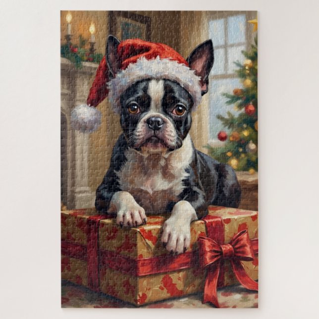 Dapper Boston Terrier Dog Christmas Gift Jigsaw Puzzle (Vertical)