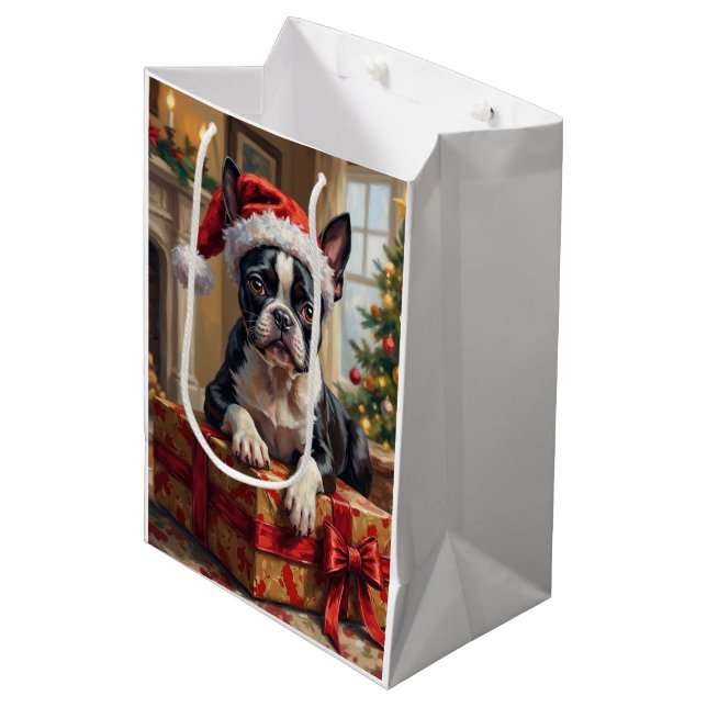 Dapper Boston Terrier Dog Christmas Gift Medium Gift Bag (Front Angled)