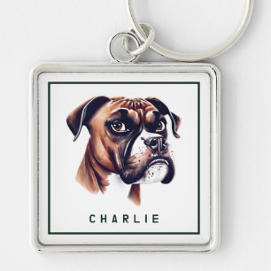 Dapper Boxer Pup Personalised Key Ring