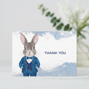 Dapper Boy Bunny in Blue Suit and Bow Tie Thank You Card