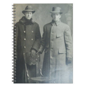 Dapper Brothers in Overcoats RPPC B&W Photo Image Notebook