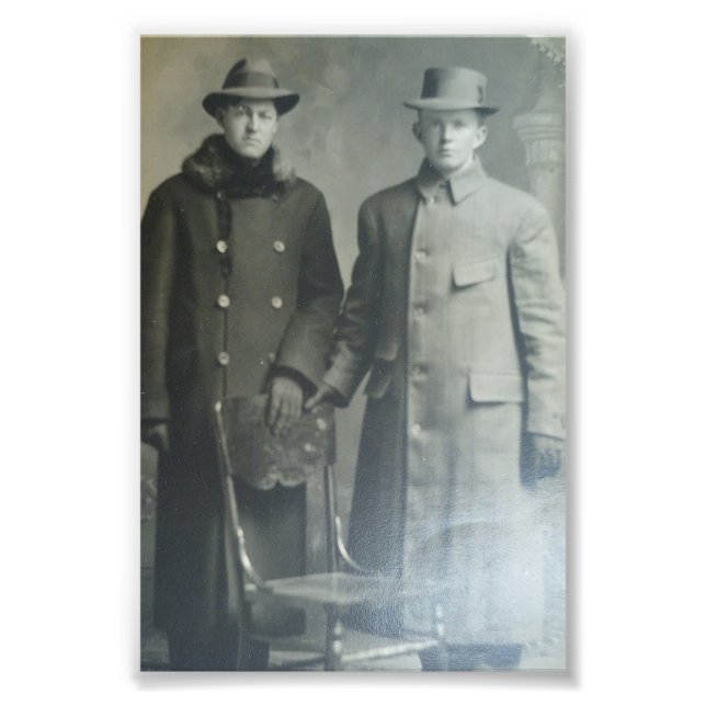 Dapper Brothers in Overcoats RPPC B&W Photo PRINT (Front)
