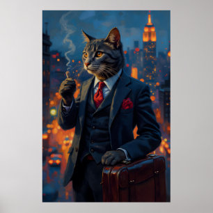 Dapper Cat in Suit Funny Animal Portrait Poster
