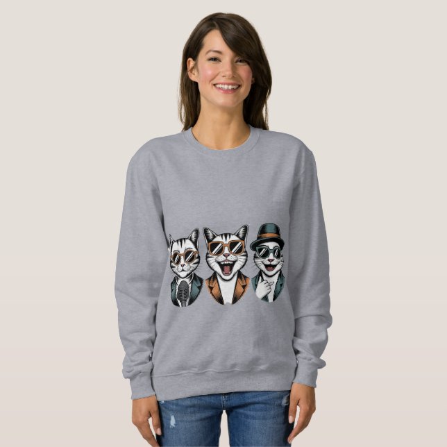 Dapper Cats - Stylish Funny Trio Portrait  Sweatshirt (Front Full)