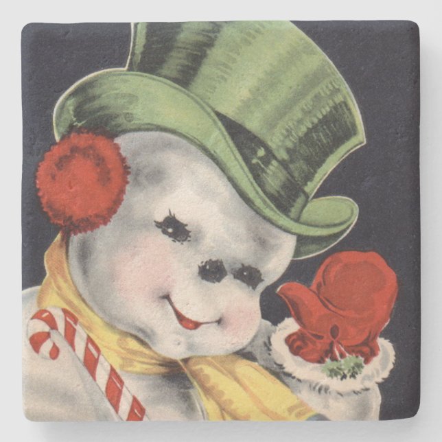 Dapper Christmas Snowman Stone Coaster (Front)