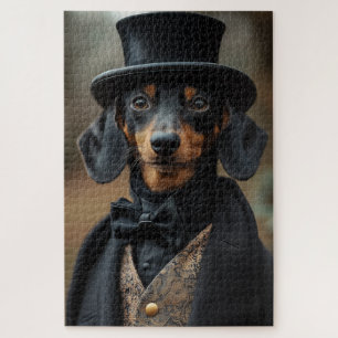 Dapper Dachshund in Elegant Victorian Attire Jigsaw Puzzle