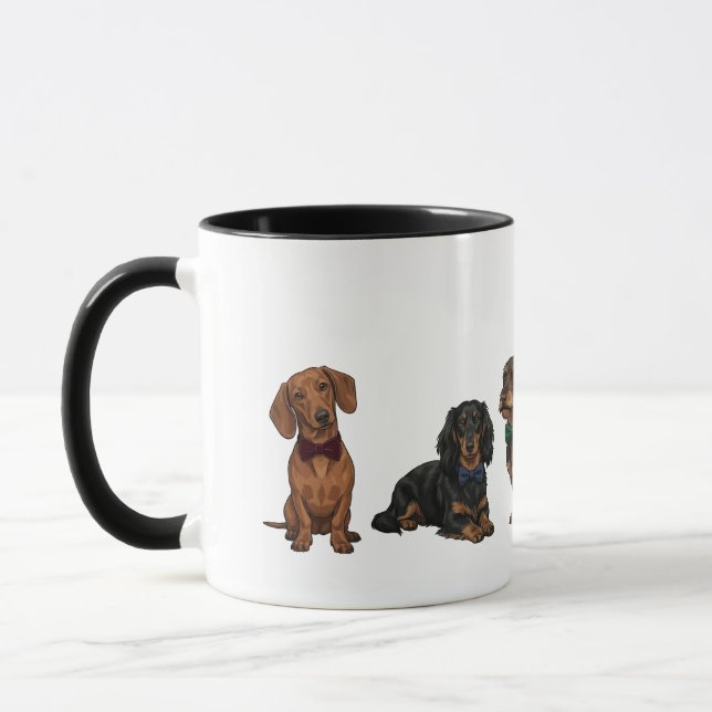 Dapper Dachshunds Bow Tie Dog Coffee Mug (Left)