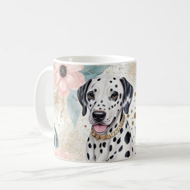 Dapper Dalmatian and Floral Elegance Coffee Mug (Front Left)