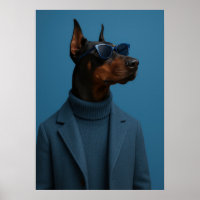Dapper Doberman in Blue Turtleneck and Sunglasses