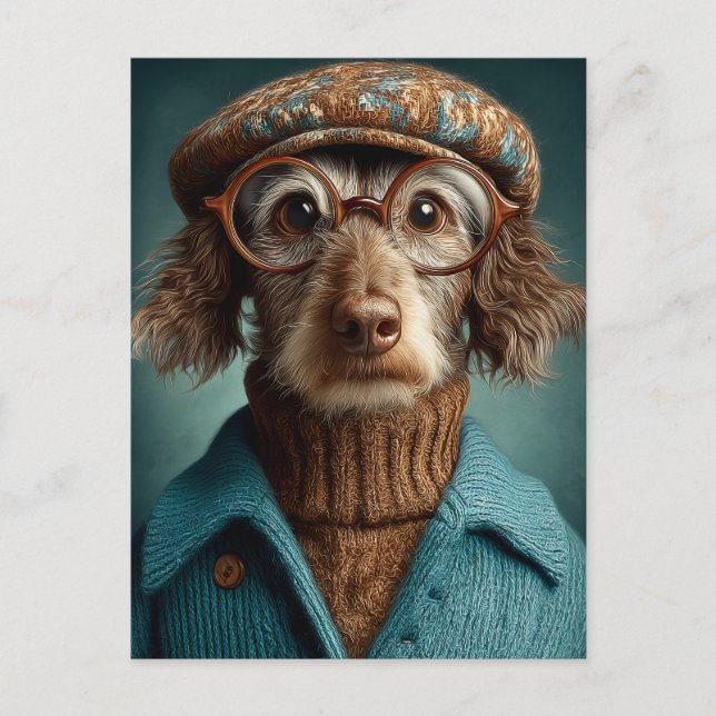 Dapper Dog in Winter Wear Postcard (Front)