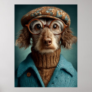 Dapper Dog in Winter Wear Poster