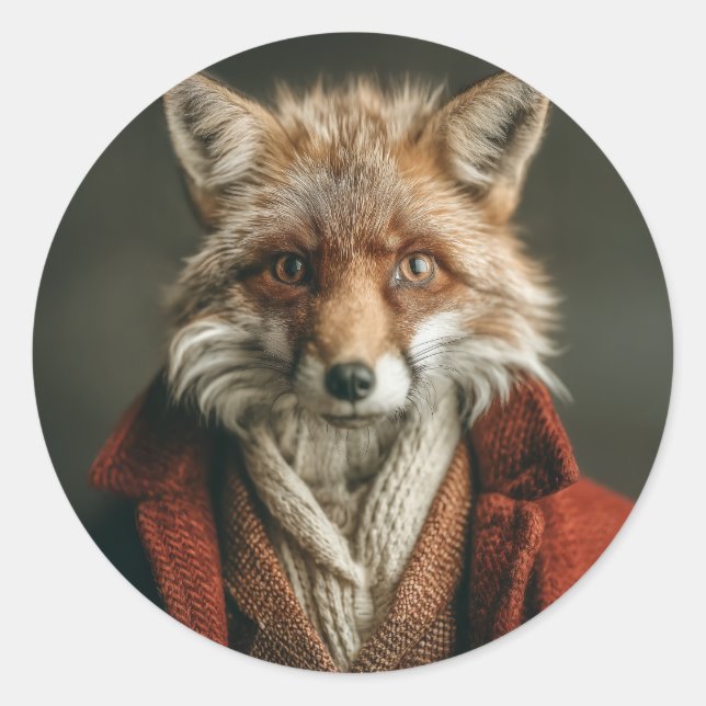 Dapper Fox in Cosy Style Classic Round Sticker (Front)