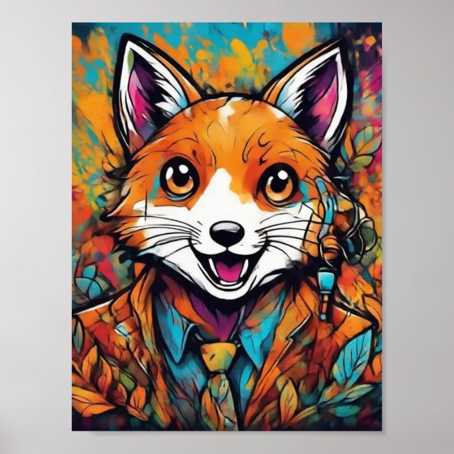 Dapper Fox – Whimsical Animal Art  Poster (Front)