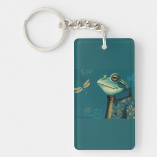 Dapper Frog & Dragonfly - Surreal Vintage Animal  Key Ring