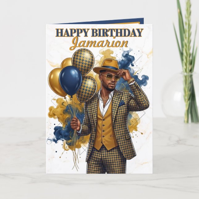 Dapper Gentleman Mustard and Navy Birthday Card (Front)
