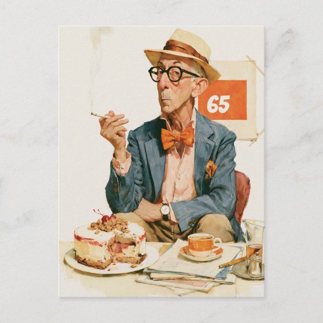 Dapper Gentleman With Coffee and Cake Postcard (Front)