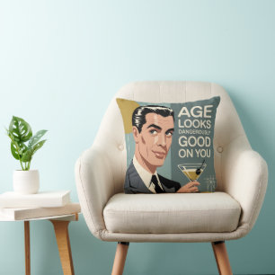 Dapper Man with a Martini and Birthday Message Cushion