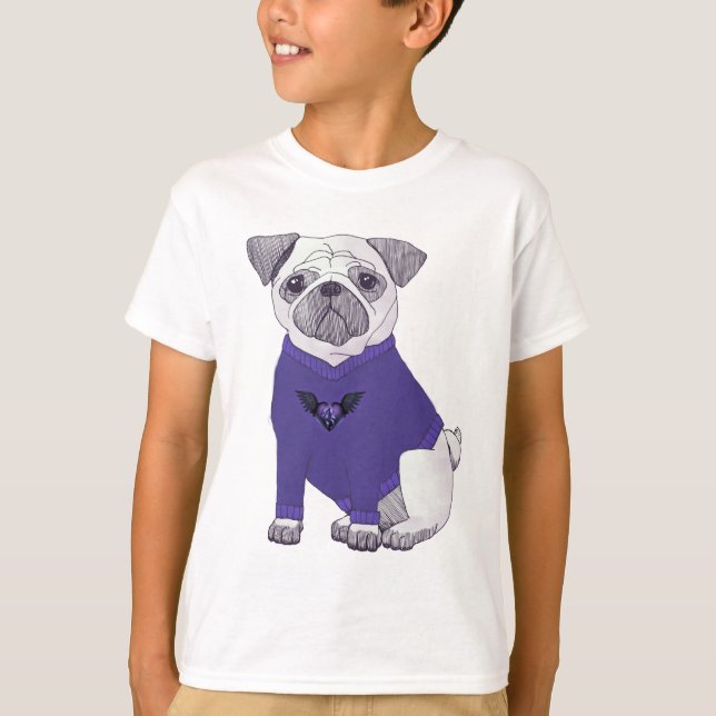 Dapper pug with purple sweater (Front)