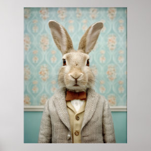 Dapper Rabbit Portrait Vintage Style Poster