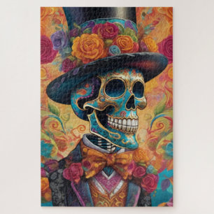 Dapper Skeleton Elegance: Day of the Dead Jigsaw Puzzle